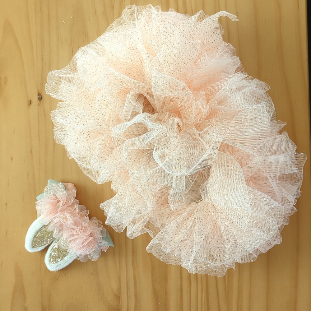 Peach Tulle Tutu with Matching Bunny Ears Headband - Infant Photography